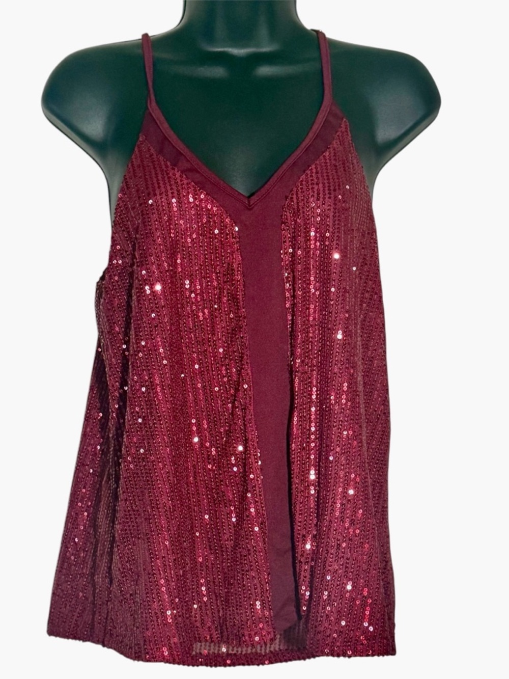 Women's Burgundy Sequin V-Neck Camisole Party Festival Top - Size S